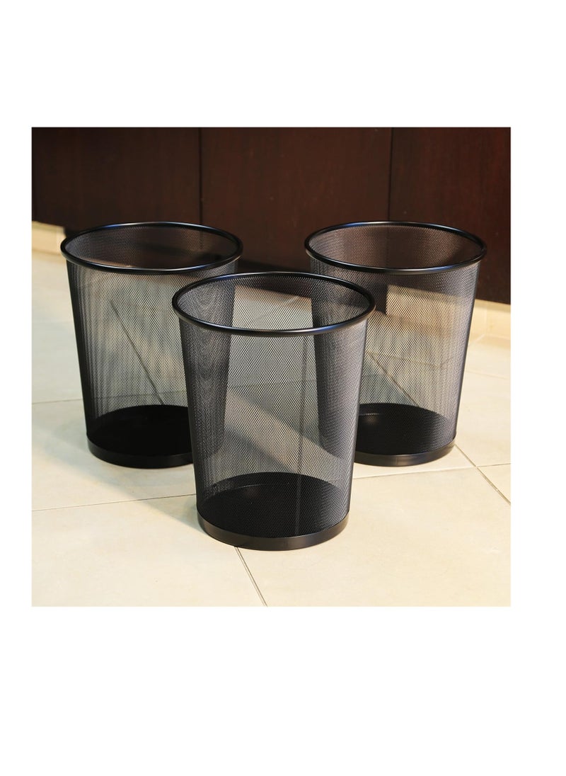 AKDC AKDC Steel Round Mesh Wastebasket Recyling Bin - Waste Paper Basket Trash Cans for Bathroom, Bedroom, Office (Pack of 3, Black) 