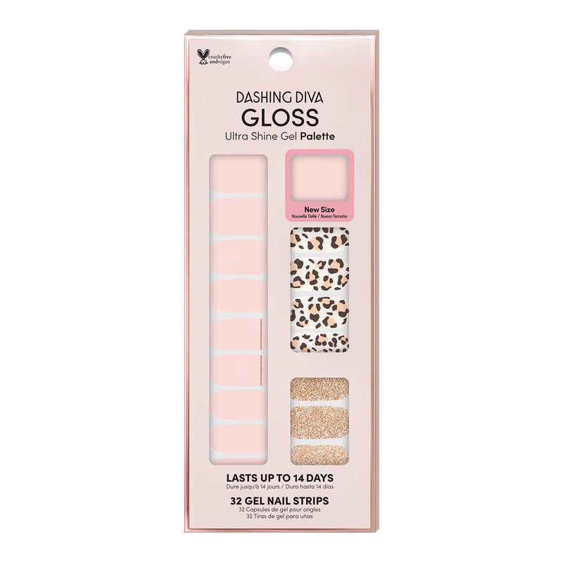 Dashing Diva Gloss Nail Strips - Cheetahlicious | UV Free, Chip Resistant, Long Lasting Gel Nail Stickers | Contains 32 Nail Wraps, 1 Prep Pad, 1 Nail File - Image 1