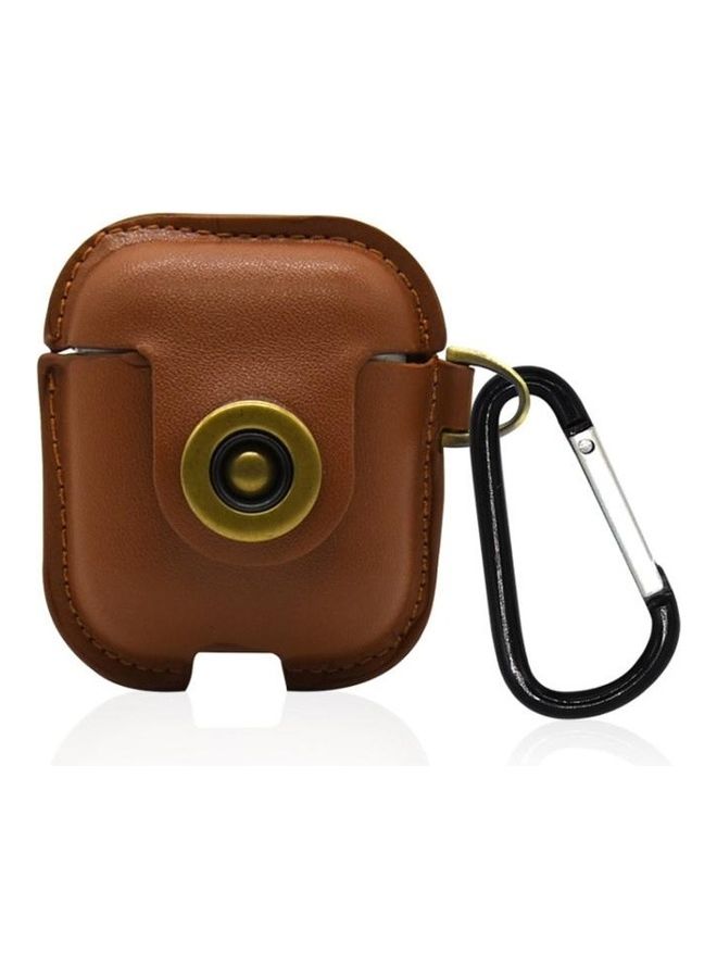 Bluetooth Earphone PU Leather Case for Apple AirPods Brown - Image 1