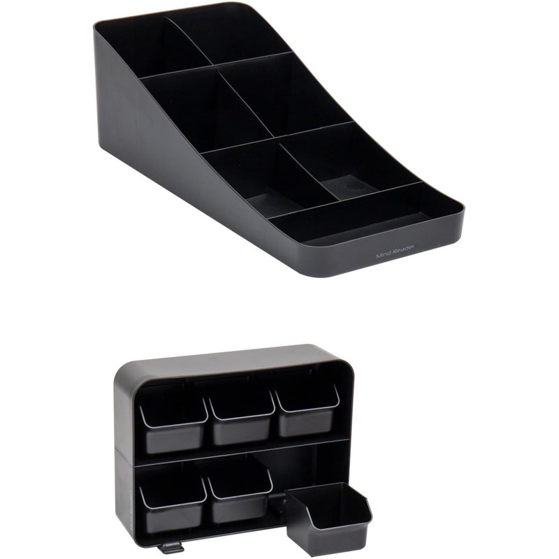 Mind Reader Tea Storage Cup and Condiment Station Set of 2 Countertop Organizer Kitchen 725 L x 155 W x 525 H Black