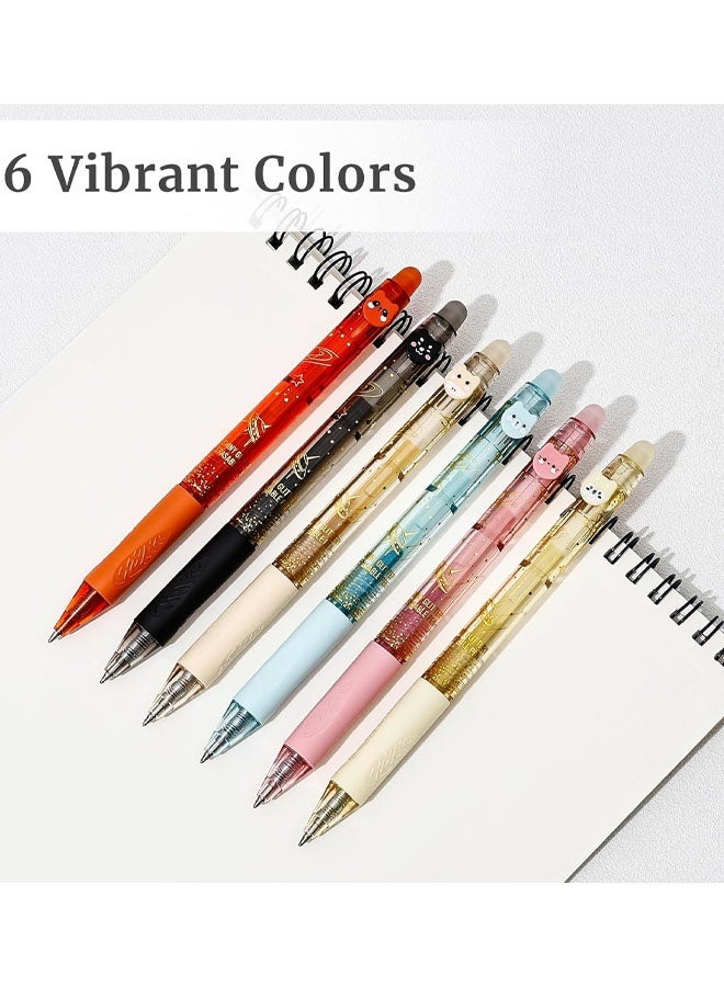 6 Colors Cute Glitter Erasable Pens, 0.5mm Fine Point Colored Retractable Gel Pens, Smooth Writing Ink Pen Marker Make Mistakes Disappear For Coloring Note-Taking Supplies - Image 4