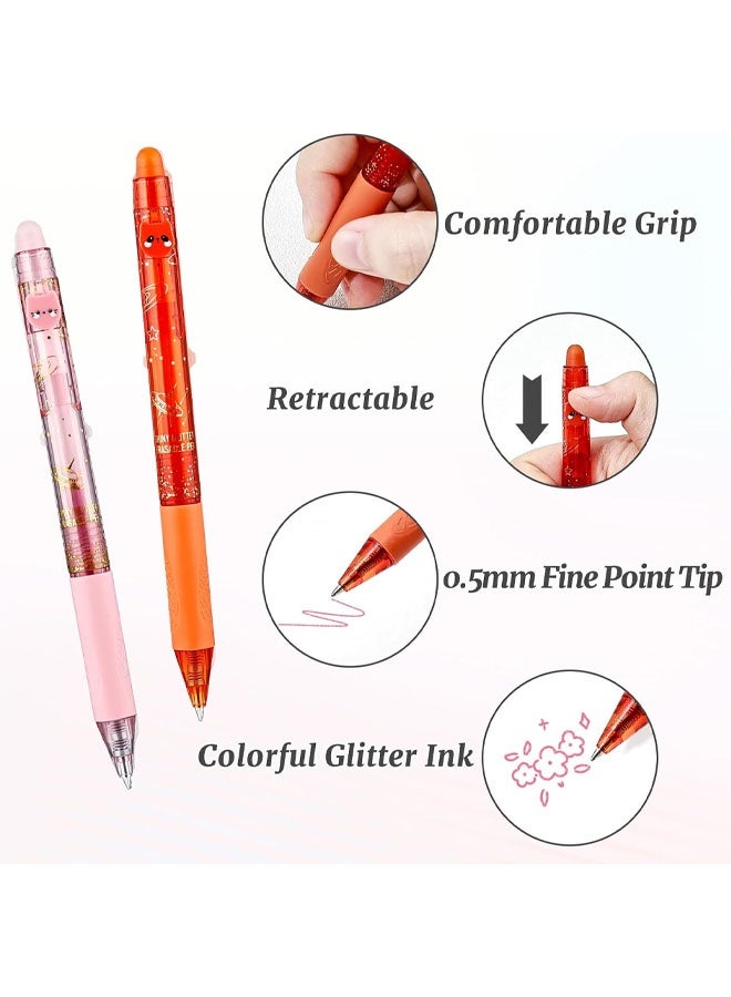 6 Colors Cute Glitter Erasable Pens, 0.5mm Fine Point Colored Retractable Gel Pens, Smooth Writing Ink Pen Marker Make Mistakes Disappear For Coloring Note-Taking Supplies - Image 3