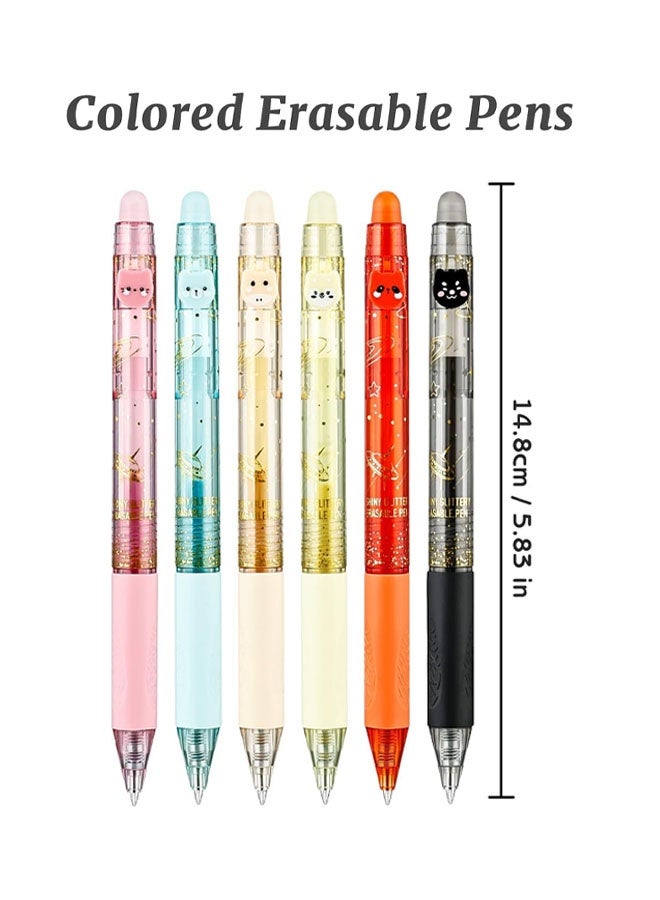 6 Colors Cute Glitter Erasable Pens, 0.5mm Fine Point Colored Retractable Gel Pens, Smooth Writing Ink Pen Marker Make Mistakes Disappear For Coloring Note-Taking Supplies - Image 2
