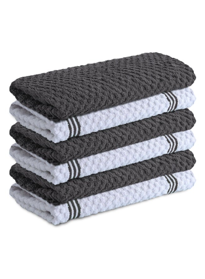 مناشف المطبخ الفاخرة -حزمة من 6،100 ٪ قطن 15× 25 مناشف صحن ممتصة -425 GSM مناشف الشاي، مناشف ديشماش مطبخ تيري -قماش صحن رمادي لتنظيف المنازل - Image 1