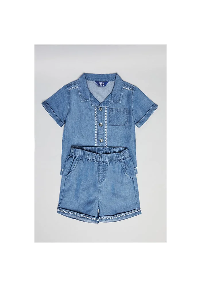 أر أند بي Washed Shirt & Shorts Set