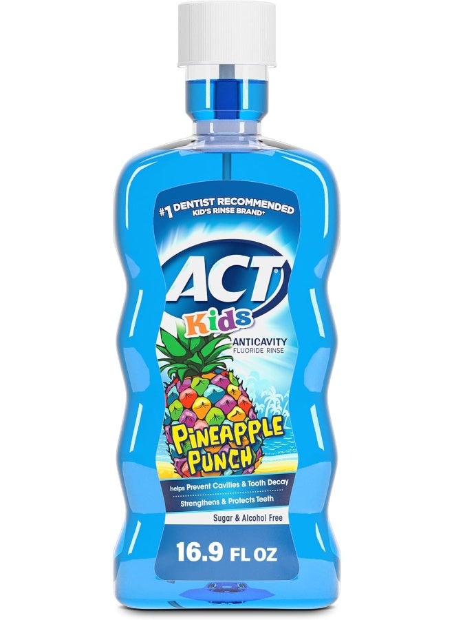 ACT Kids Anticavity Fluoride Rinse Pineapple Punch 16.9 fl. oz. Accurate Dosing Cup, Alcohol Free - Image 1
