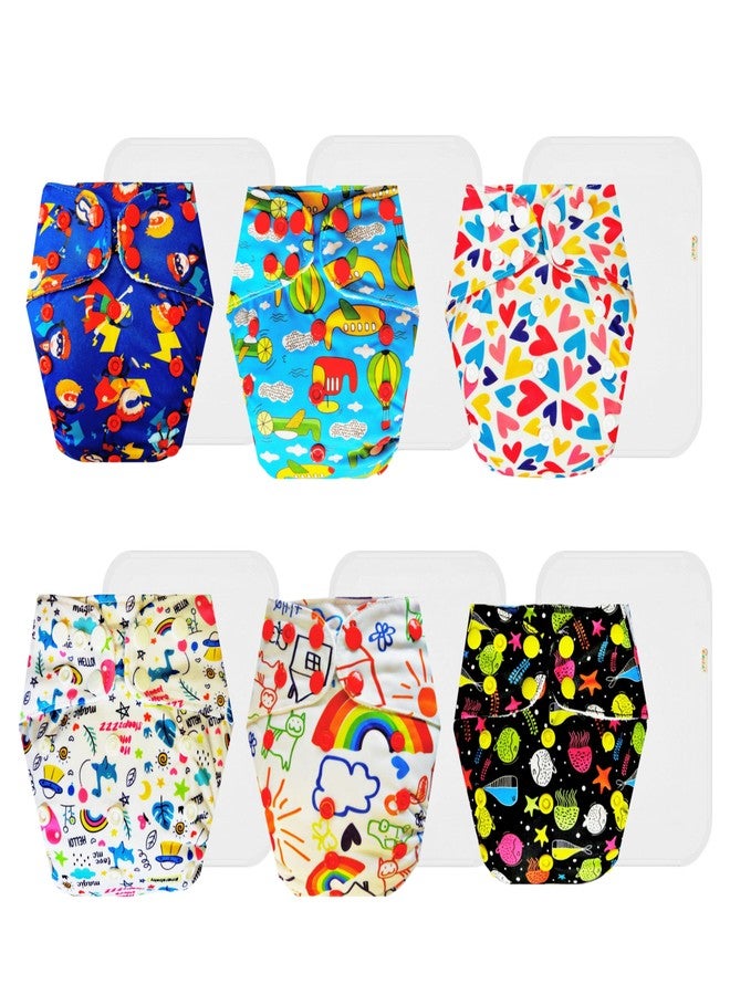 Dumbledo Premium Cloth Diaper with Cotton Insert (Pack of 6) | Soft & Gentle | Reusable & Washable | Easy to Clean | Worry-Free Diapering | 3 Months - 3 Years | Unisex Baby - Image 1