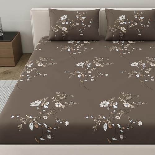 Dreamscape Microfiber Wrinkle & Fade Resistant Double Bedsheet with 2 Pillow Covers - (Size 87 x 98 inches, 140TC, Colour - Dk. Brown) - Image 3