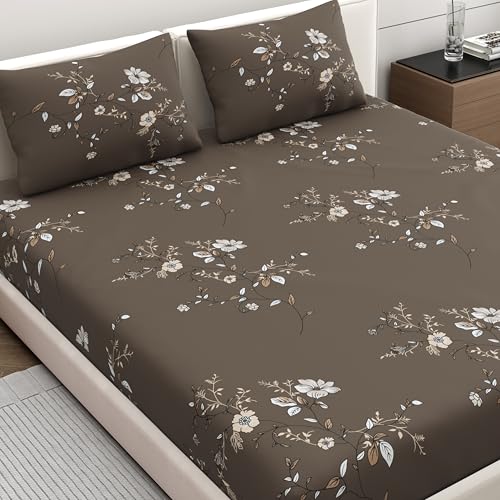 Dreamscape Microfiber Wrinkle & Fade Resistant Double Bedsheet with 2 Pillow Covers - (Size 87 x 98 inches, 140TC, Colour - Dk. Brown) - Image 1