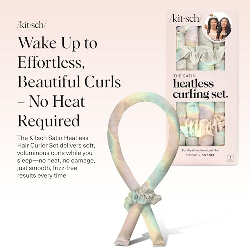 Kitsch Satin Heatless Curlers Set Heatless Curls Overnight w 34 Hair Waver 2 Satin Hair Scrunchies Comfortable Hair Curlers to Sleep In for FrizzFree No Heat Damage Styling Aura - Image 3