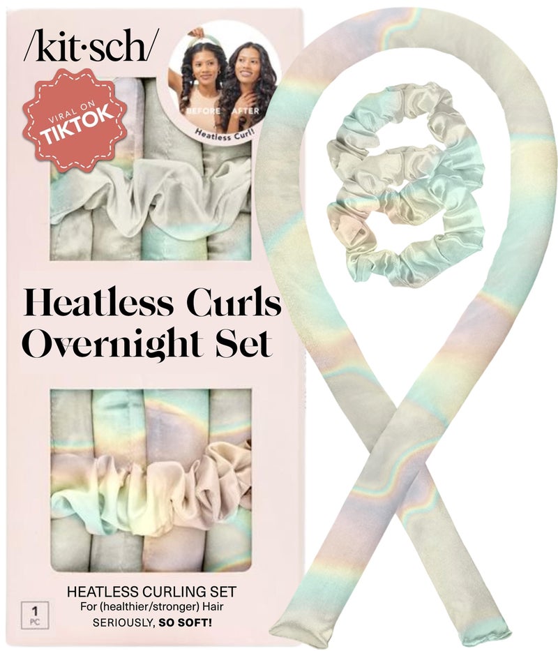 Kitsch Satin Heatless Curlers Set Heatless Curls Overnight w 34 Hair Waver 2 Satin Hair Scrunchies Comfortable Hair Curlers to Sleep In for FrizzFree No Heat Damage Styling Aura - Image 2