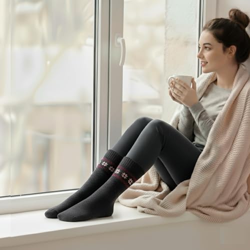 NinetoFiveLife حزمة من 4 جوارب صوف نسائية من نينتو فايف لايف، جوارب شتوية للمشي، صوف ميرينو سميك، ترفيه خارجي، دافئة، ناعمة ومريحة - Image 3