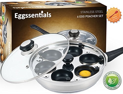 Eggssentials Poached Egg Maker - Nonstick 6 Egg Poaching Cups - Stainless Steel Egg Poacher Pan FDA Certified Food - Image 1