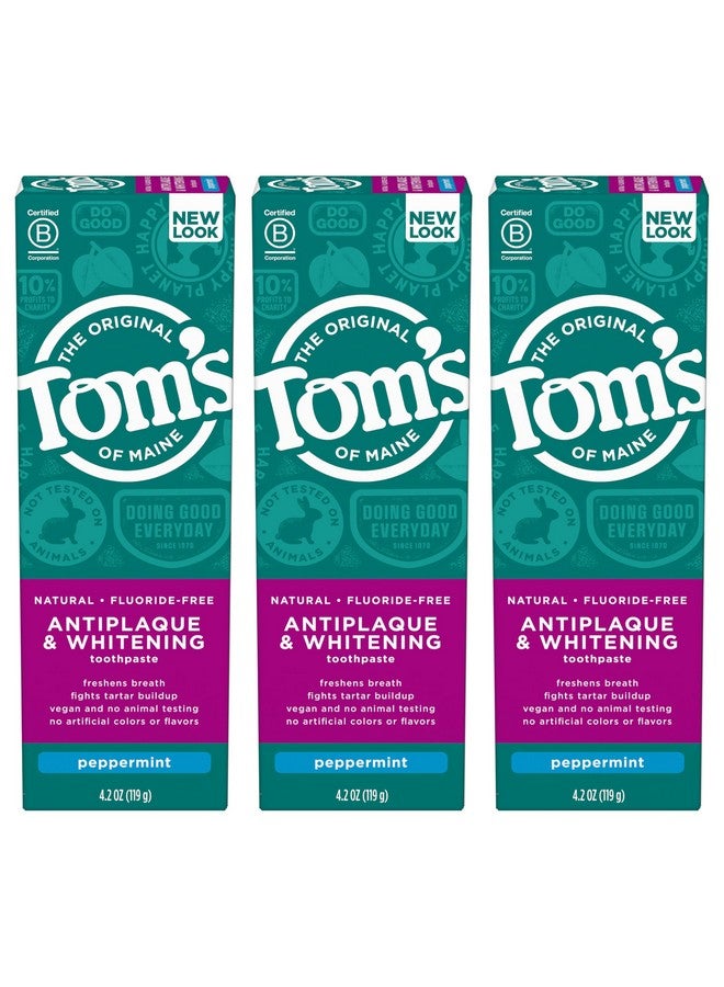 تومز أوف ماين معجون أسنان طبيعي خالٍ من الفلورايد ومضاد للبلاك ومبيض، بنكهة النعناع، 4.2 أونصة، عبوة من 3 قطع (قد تختلف العبوة) - Image 1