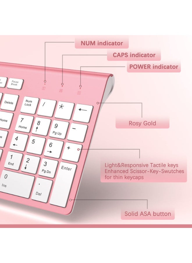 لوحة مفاتيح وماوس لاسلكي نحيف J  2.4G USB مع لوحة أرقام، حجم كامل، تصميم مريح، وردي - Image 2