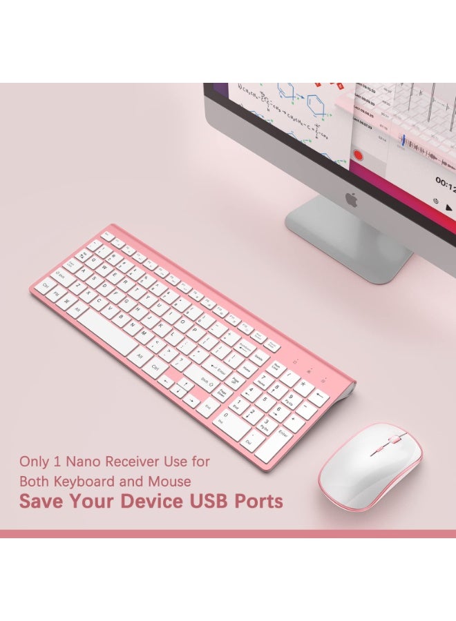 لوحة مفاتيح وماوس لاسلكي نحيف J  2.4G USB مع لوحة أرقام، حجم كامل، تصميم مريح، وردي - Image 3