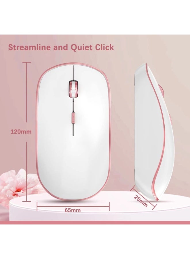 لوحة مفاتيح وماوس لاسلكي نحيف J  2.4G USB مع لوحة أرقام، حجم كامل، تصميم مريح، وردي - Image 5