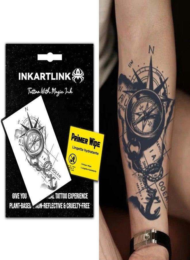 INKARTLINK Semi Permanent Tattoos, Temporary Tattoos, Adult Art Designs, Party Favors, Waterproof, Realistic, No Adhesive, No Reflective, Lasts 1-2 Weeks, Extra Large (Compass) - Image 1
