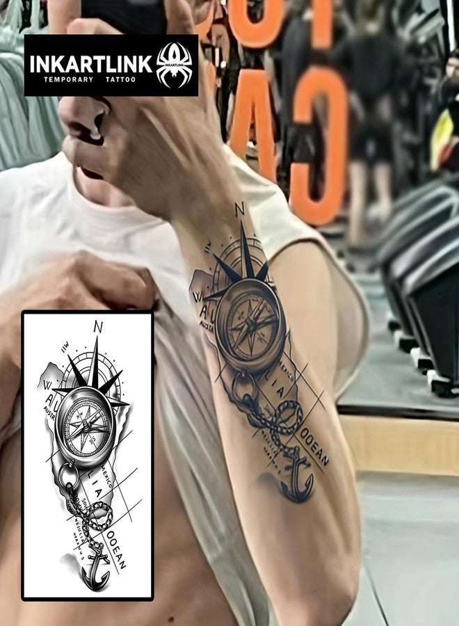 INKARTLINK Semi Permanent Tattoos, Temporary Tattoos, Adult Art Designs, Party Favors, Waterproof, Realistic, No Adhesive, No Reflective, Lasts 1-2 Weeks, Extra Large (Compass) - Image 3