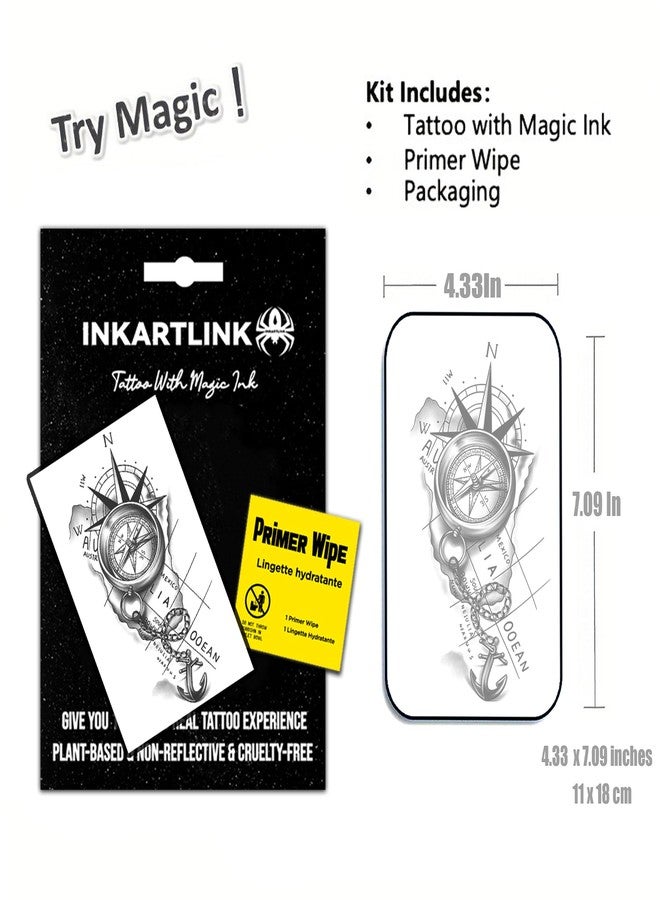INKARTLINK Semi Permanent Tattoos, Temporary Tattoos, Adult Art Designs, Party Favors, Waterproof, Realistic, No Adhesive, No Reflective, Lasts 1-2 Weeks, Extra Large (Compass) - Image 2