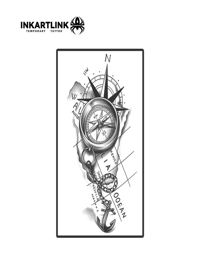 INKARTLINK Semi Permanent Tattoos, Temporary Tattoos, Adult Art Designs, Party Favors, Waterproof, Realistic, No Adhesive, No Reflective, Lasts 1-2 Weeks, Extra Large (Compass) - Image 4