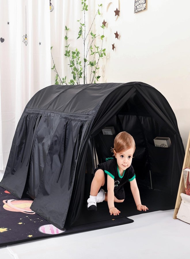 Lucky castle خيمة سرير حسية للأطفال، قلعة محظورة سوداء للأطفال ذوي التوحد، ADHD، SPD - ركن الهدوء يساعد الأطفال على الاسترخاء، تقليل القلق وتحسين التركيز - خيمة للعب مع باب ونافذة - Image 4