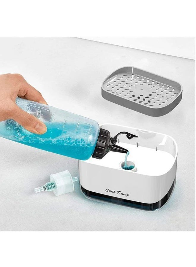 علبة صابون بقاعدة ضغط مع حامل إسفنجة – Soap Pump Dispenser - Image 3