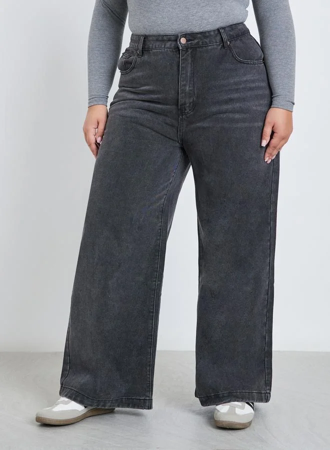 Styli Styli Plus Mid Rise Wide Leg Jeans