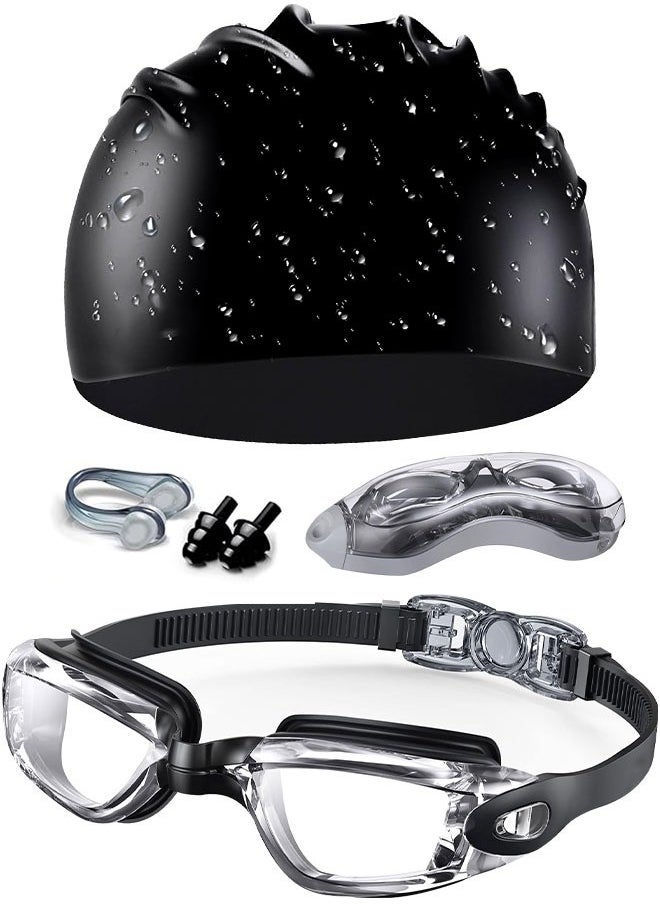 Eoptify 5 in 1 Anti-Fog Swimming Goggles with Silicone Cap Nose Plugs & Ear Plugs for Men, Women & Teenagers, Clear Vision, 180° Panoramic View, Leak Proof Goggles, Adjustable Silicone Goggle Strap UV Protection  - Image 1