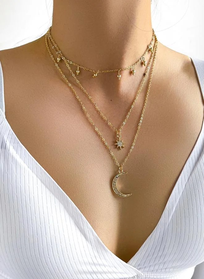 Take Two Take Two Star and Moon Rhinestone Layered Necklace