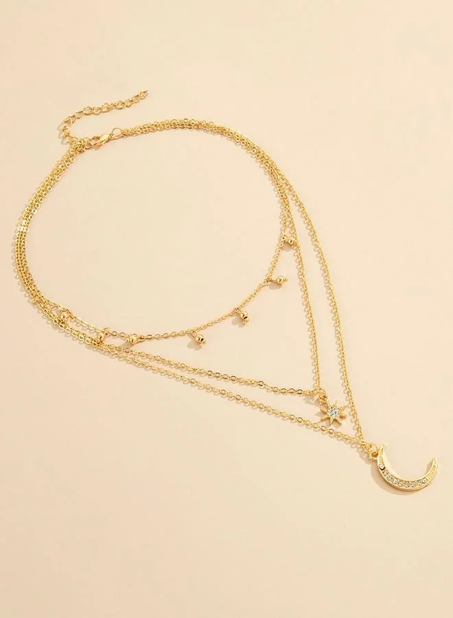 Take Two Take Two Star and Moon Rhinestone Layered Necklace