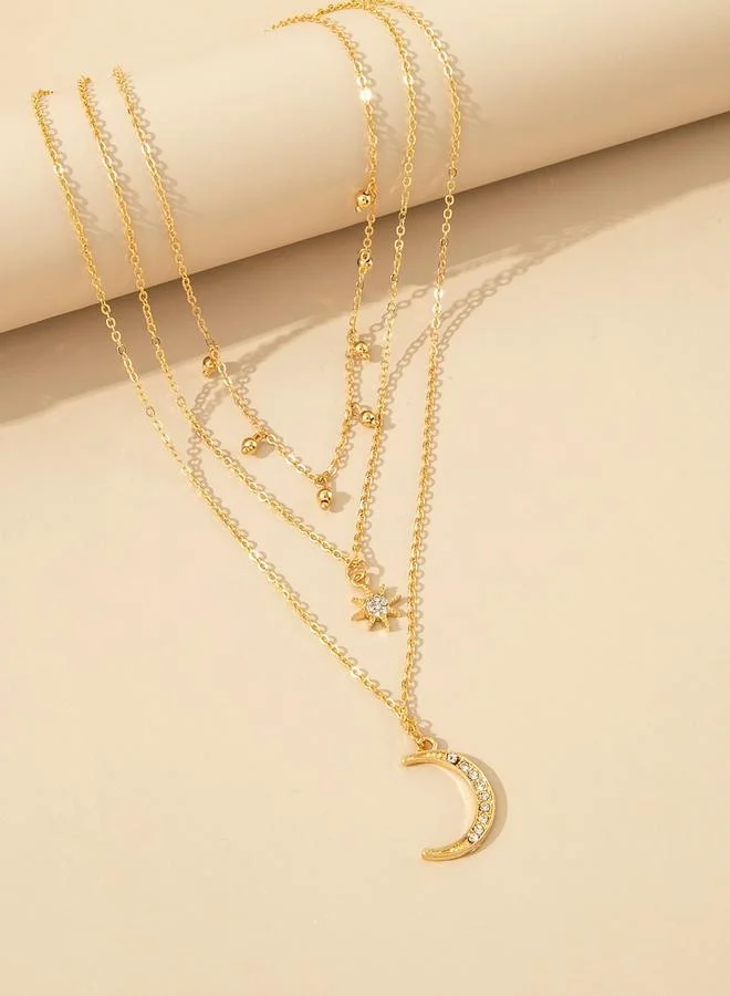 Take Two Take Two Star and Moon Rhinestone Layered Necklace