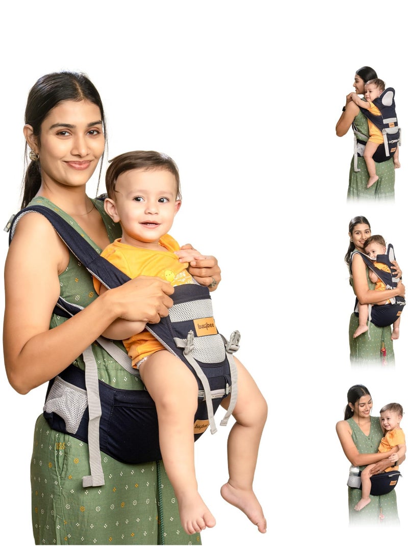 BAYBEE Baybee 9 in 1 Ergo+ Baby Carrier for Newborn with Hip Seat, 9 Carry Positions, Baby Kangaroo Carrier Bag | Baby Carry Sling Front Back Carrier with Safety Belt| Baby Carry Bag (Blue)  - Image 1