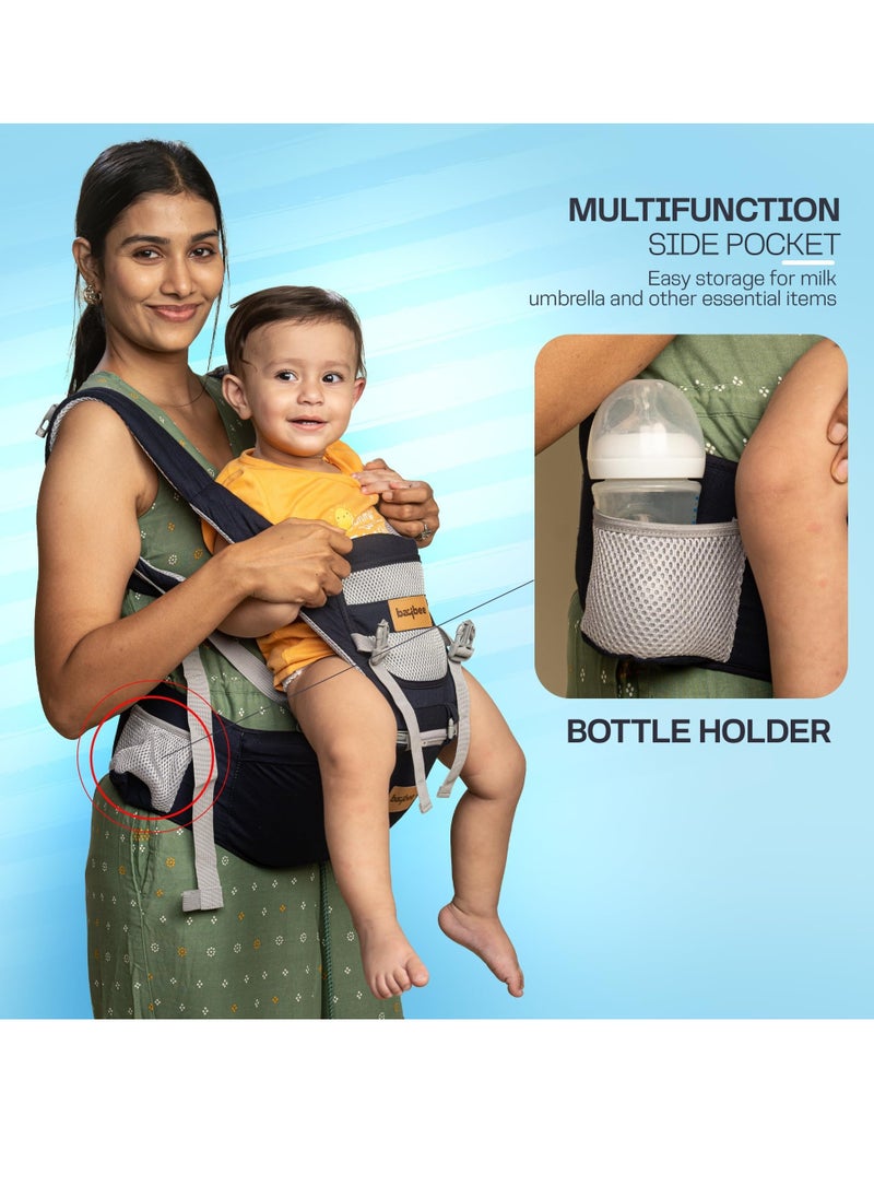 BAYBEE Baybee 9 in 1 Ergo+ Baby Carrier for Newborn with Hip Seat, 9 Carry Positions, Baby Kangaroo Carrier Bag | Baby Carry Sling Front Back Carrier with Safety Belt| Baby Carry Bag (Blue)  - Image 5