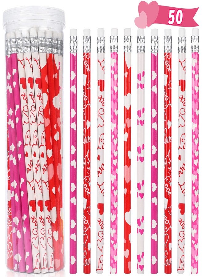 HINZER 50Pcs Valentines Day Pencils for Kids Party Favors Valentines Wood Pencils Bulk with Erasers for Goodie Bags Fillers Valentine's Day Exchange Gifts Giveaways Classroom Rewards School Supplies - Image 1