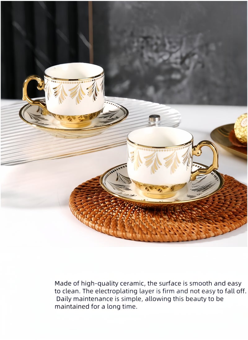 nihao - 12 PCS Coffee Cup and Saucer Mug Set Arabic Ceramic Cup,Tumbler, 90ML Cup and Saucer Set 6 Cups 6 Saucers - Image 1