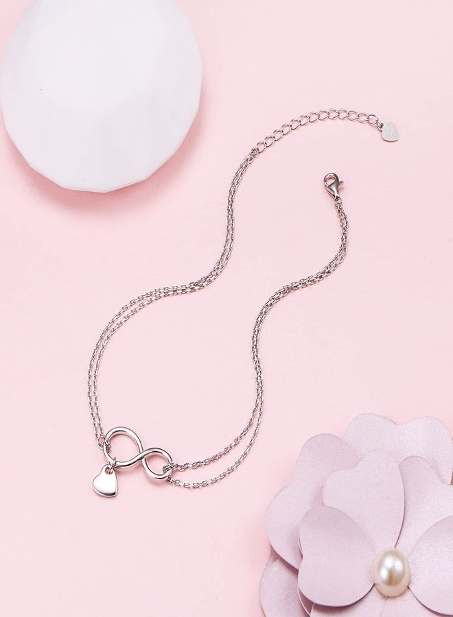 FLYOW Infinity Layered Anklet 925 Sterling Silver for Women Adjustable Heart Ankle Bracelet Boho Beach Foot Chain 9+1.5 Inch Charm Jewelry Birthday Gifts (Infinity Heart 9+1.5) - Image 5