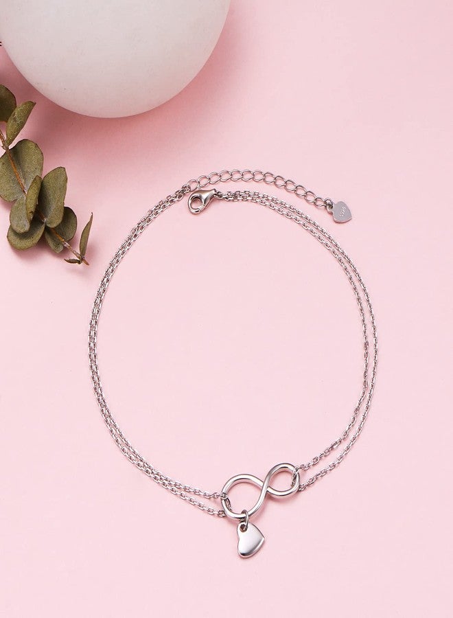 FLYOW Infinity Layered Anklet 925 Sterling Silver for Women Adjustable Heart Ankle Bracelet Boho Beach Foot Chain 9+1.5 Inch Charm Jewelry Birthday Gifts (Infinity Heart 9+1.5) - Image 4