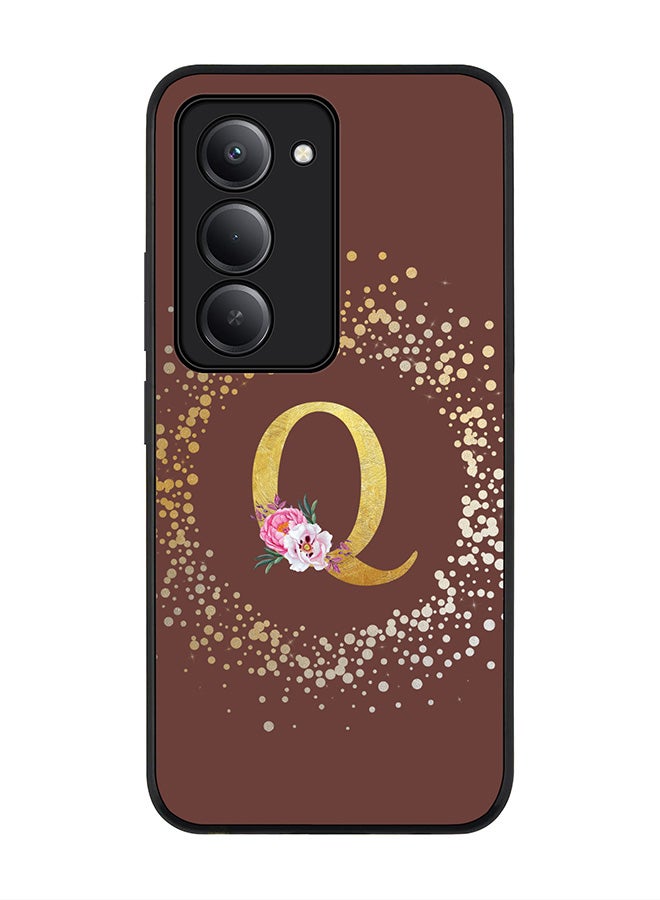Stylizedd For Xiaomi Redmi 15 5G Case,Slim fit Camera Protection, Shockproof Thin Phone cover  - Custom Monogram Floral - Q  (Brown ) - Image 1