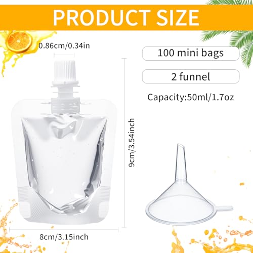 Seeloowy 100 Pcs Plastic Pouches Bulk Clear Juice Bags Squeeze Pouches Plastic Leak Proof Bags with Funnel for Party Favors (1.7 oz) - Image 2