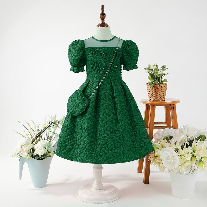 New Year Girls' Holiday Princess Dress Explosions Girls' Birthday Dress Red Pleated Short-Sleeved Princess Dress - Image 1