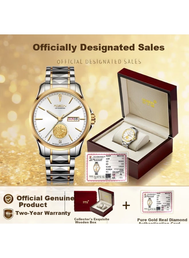 Rosdn Men's Pure 999 Gold Watch With Genuine Diamonds Mechanical Luxury Birthday New Year Gift Top Men's Watch - Image 1