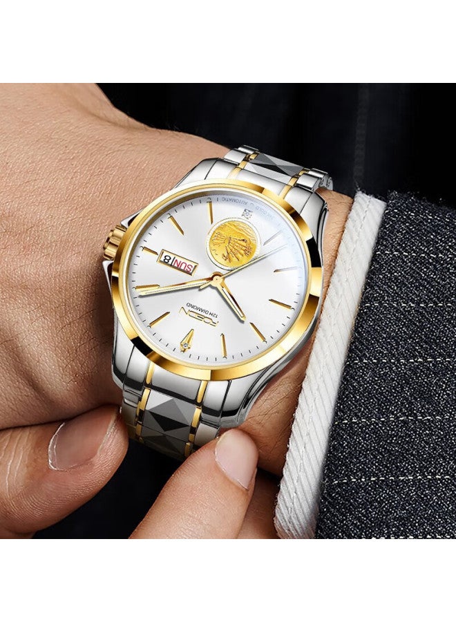 Rosdn Men's Pure 999 Gold Watch With Genuine Diamonds Mechanical Luxury Birthday New Year Gift Top Men's Watch - Image 4