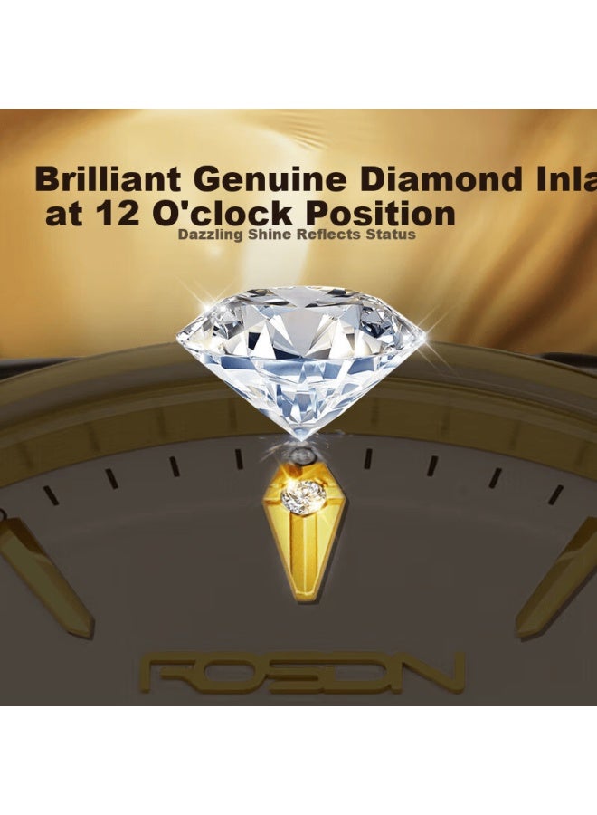 Rosdn Men's Pure 999 Gold Watch With Genuine Diamonds Mechanical Luxury Birthday New Year Gift Top Men's Watch - Image 3