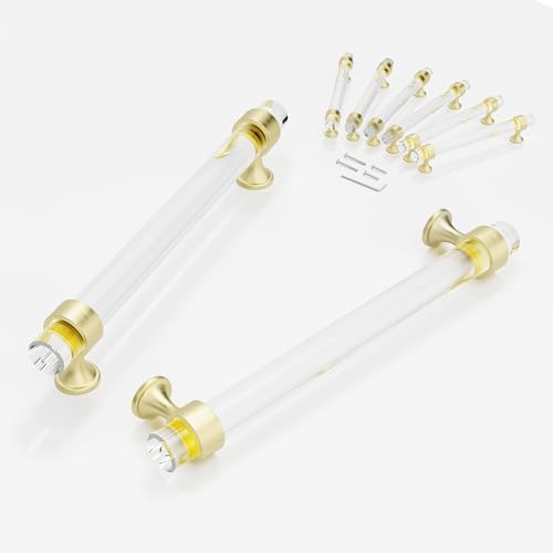 CEYMIO 63 Cabinets Handles Crystal Kitchen Cabinet Knobs 6 Pack Dresser Brushed Gold Brass Pulls Glass Closet Drawer Drawers Cupboard Hardware Satin Copper Bathroom Bedroom Pull 160mm Pitch Holes - Image 1