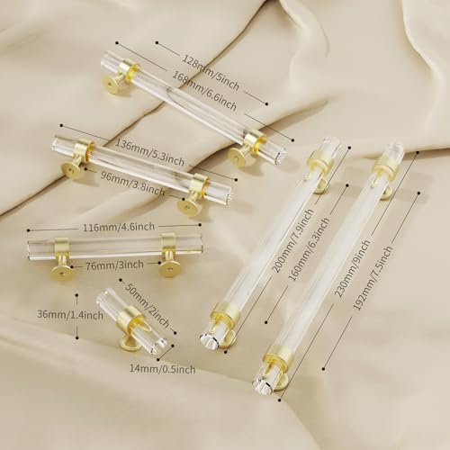 CEYMIO 63 Cabinets Handles Crystal Kitchen Cabinet Knobs 6 Pack Dresser Brushed Gold Brass Pulls Glass Closet Drawer Drawers Cupboard Hardware Satin Copper Bathroom Bedroom Pull 160mm Pitch Holes - Image 3