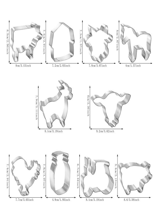 TOSPARTY 10 PCS Farm Cookie Cutter Set with Recipe Booklet Rooster Cow Pig Lamb Horse Barn and Tractor Cow Face Milk Bottle Bull head - Image 2