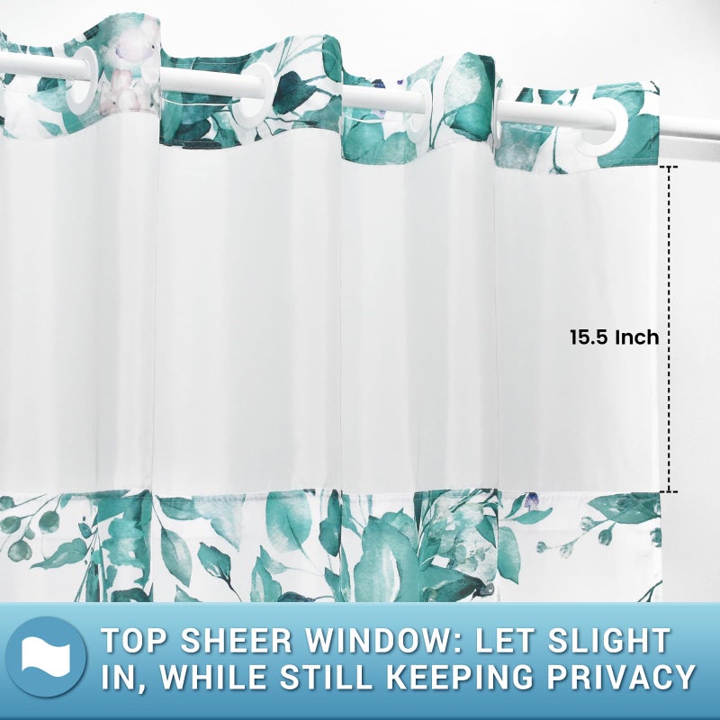 WITHLOC No Hook Shower Curtain with Snap in Liner - Eucalyptus Shower Curtain - Washable Waterproof Inner Liner, Plants Seaweed Green Leaves Modern Shower Curtains - Machine Washable, 71 x 74 - Image 3