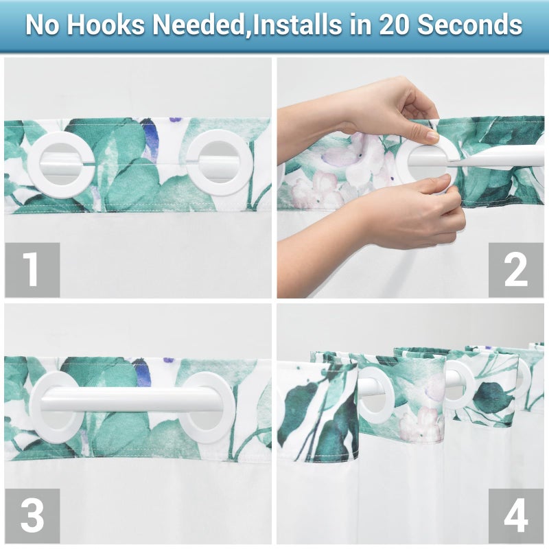 WITHLOC No Hook Shower Curtain with Snap in Liner - Eucalyptus Shower Curtain - Washable Waterproof Inner Liner, Plants Seaweed Green Leaves Modern Shower Curtains - Machine Washable, 71 x 74 - Image 4