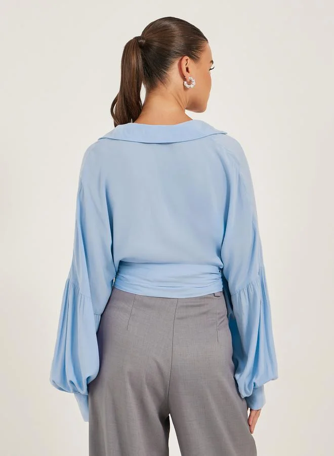 Styli Styli Balloon Sleeves Notch Lapel Viscose Wrap Top